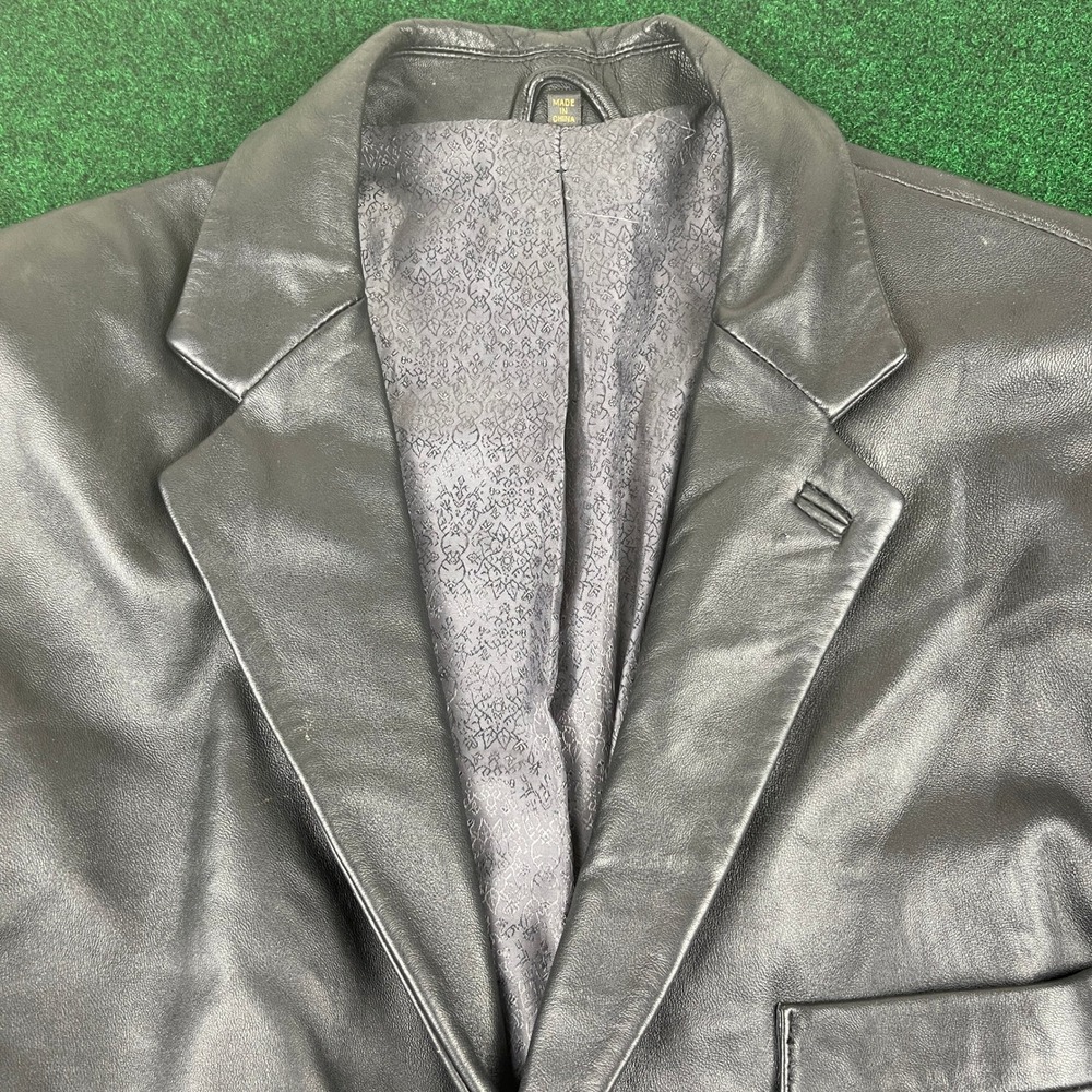 F.R. Tripler & Co Signature Gold Black Leather Blazer Jacket Mens 42L - Picture 2 of 10